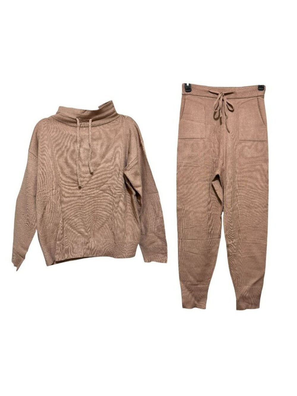 ANRABESS Knit Lounge Set 2 Piece-Size M-Deep Apricot Mock Neck Sweater Joggers